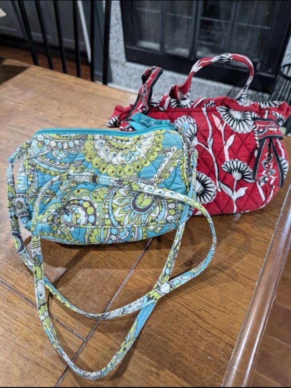 2 Vera Bradley Quilted - Crossbody Bag in Turquoise Paisley and Red Deco Daisey